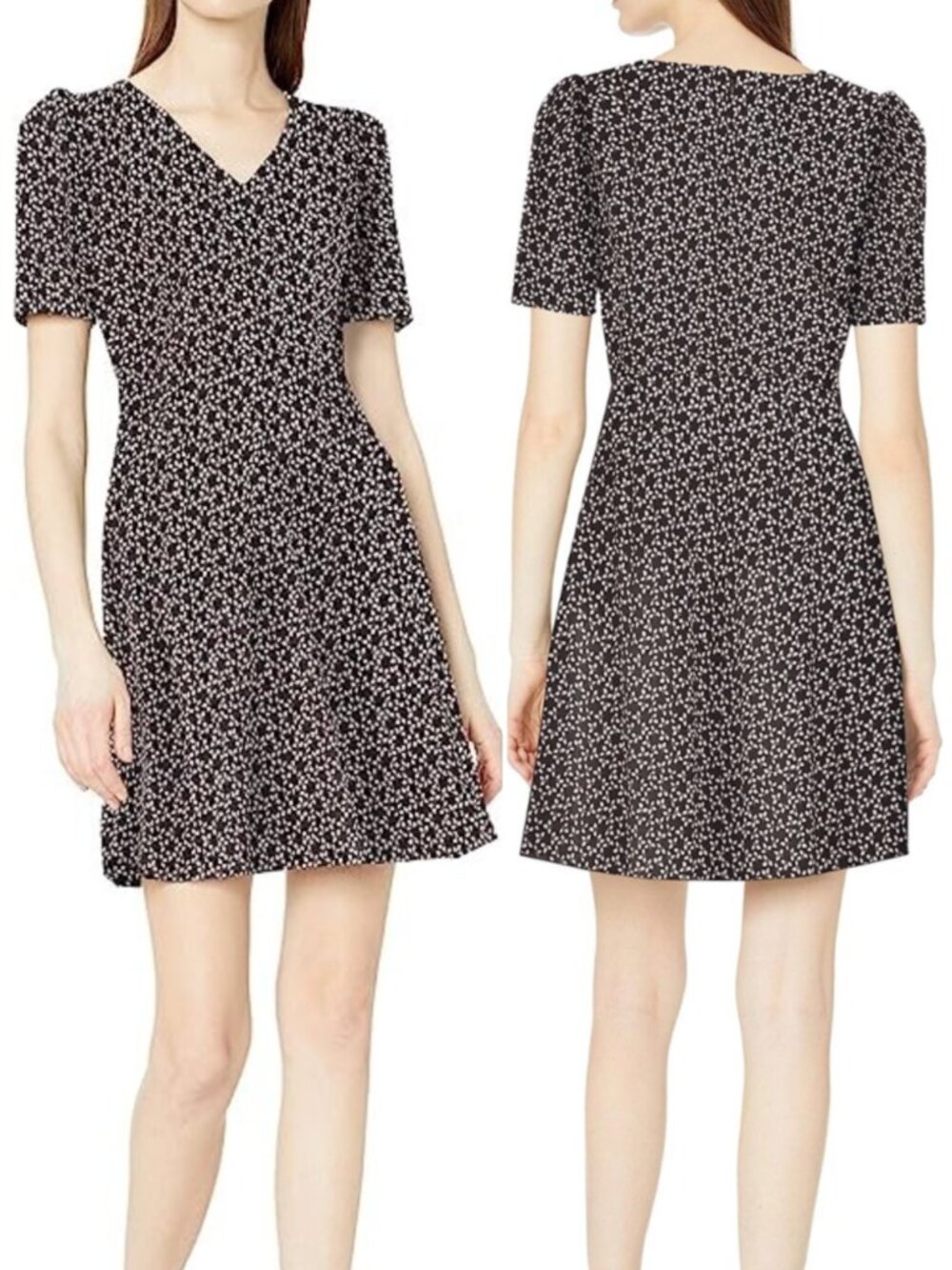 NEW NWT LARK & RO Gathered Half Sleeve V-Neck Dress Navy Blue White? Floral Leaf